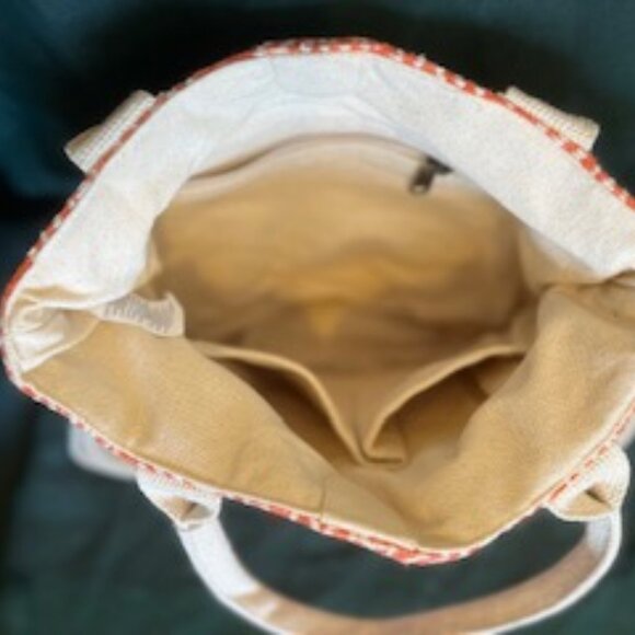 Prana Soleil Satchel Orange Cream Cotton Canvas Crossbody Tote Bag - Picture 3 of 12